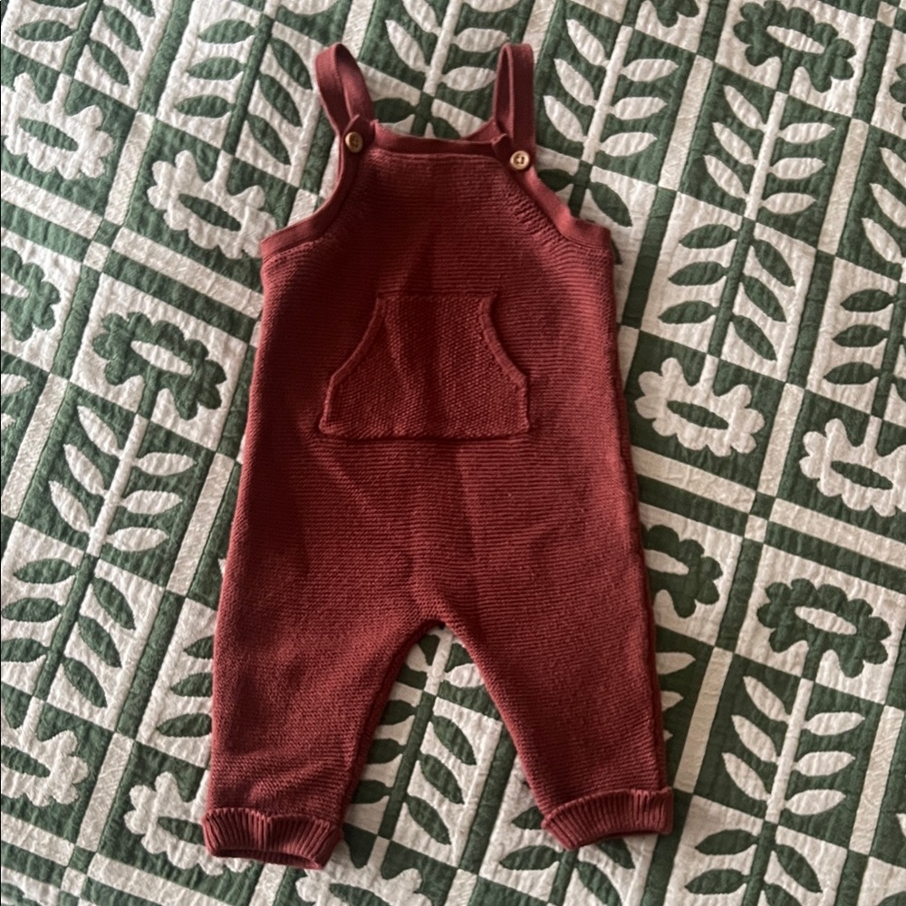 Little Planet Baby Organic Cotton Sweater Knit Overalls in Rust (9 months)